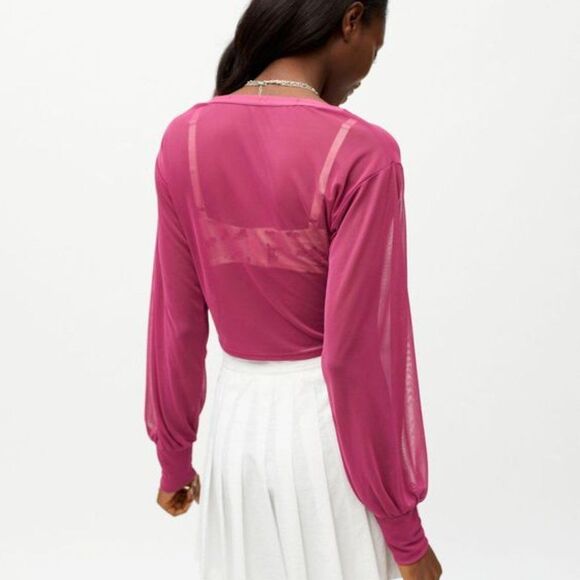 Urban Outfitters Women's UO Cara Mesh Ruched Blouse Purple - Picture 6 of 8